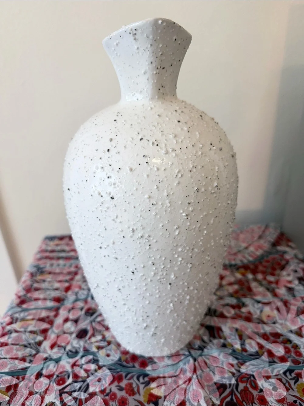 White Textured Ceramic Jug Vase Organic Modern Decor